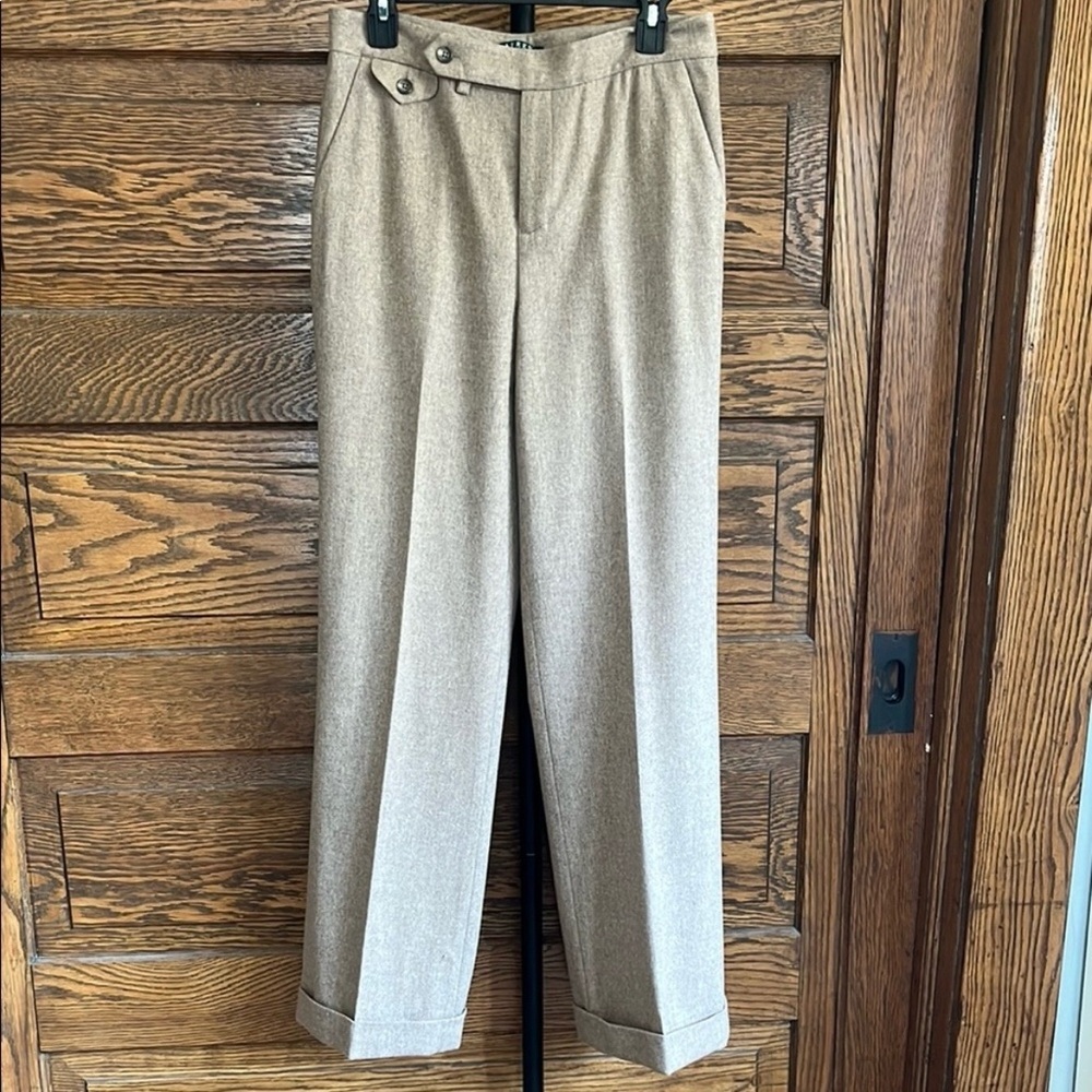 Lauren by Ralph Lauren Tan Women's Wool Cuffed Trousers